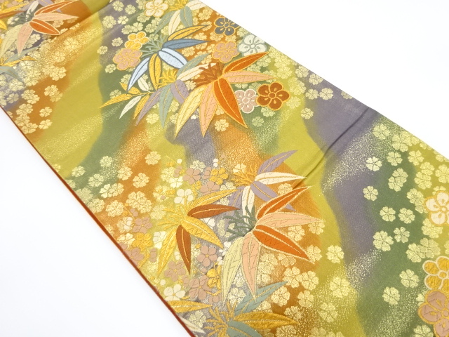 笹に枝梅模様織り出し袋帯